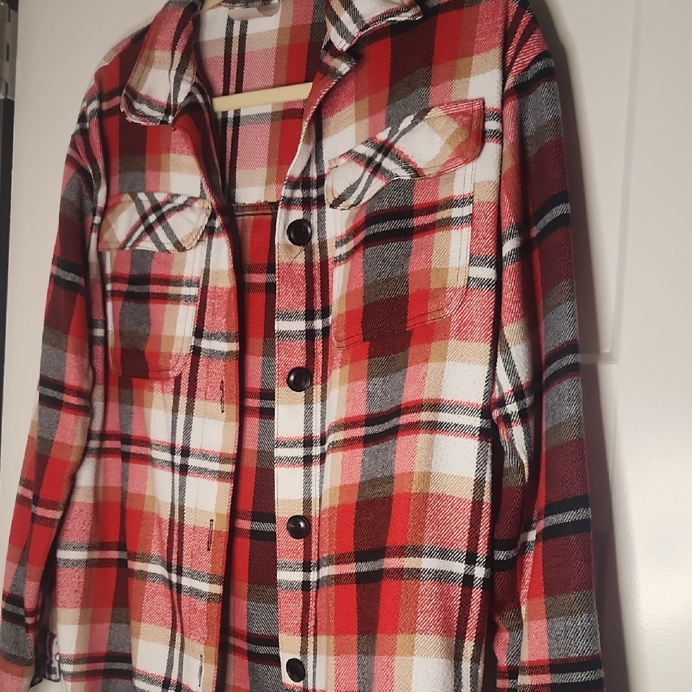 Red Plaid Button-Up Shirt